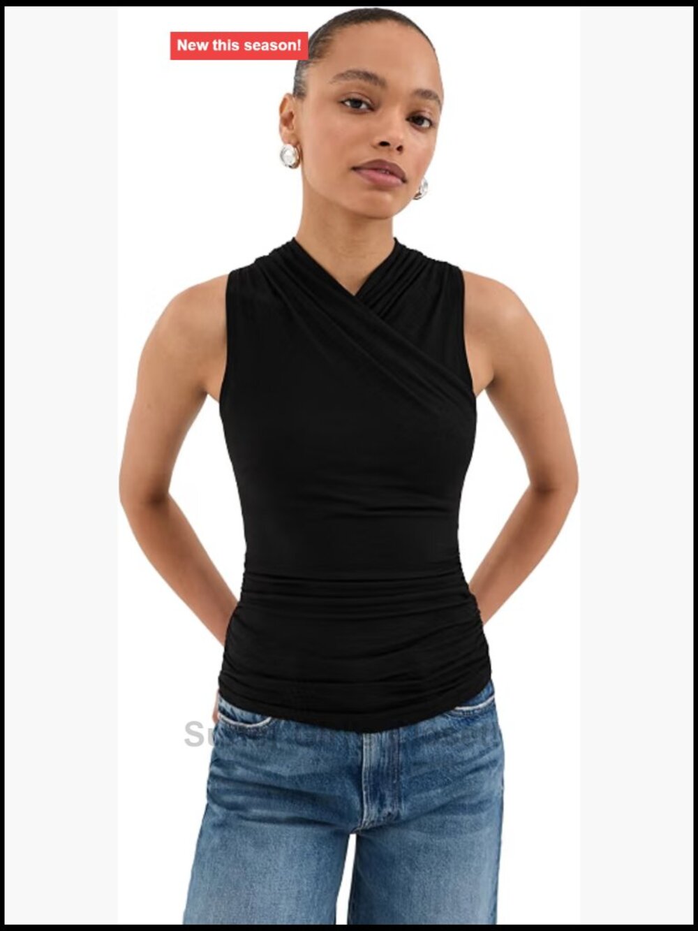 Women's Sleeveless Tank Top Surplice Neck Ruched Waist Knit